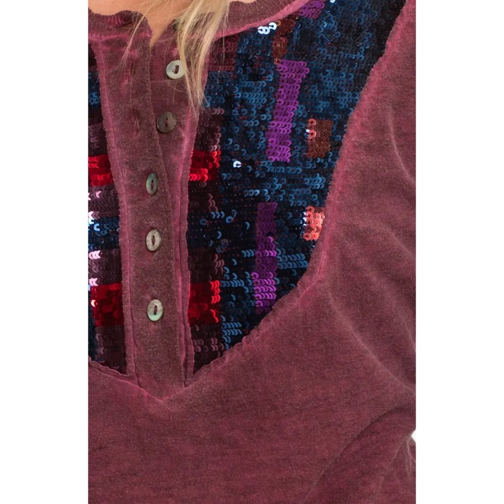 Free People Tiger Eyes Sequin Henley - Picture 3 of 7